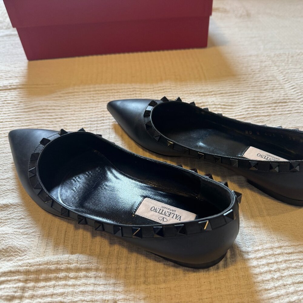 Valentino Garavani Rockstud Noir Ballet Flats Black Size 37- US 7 - Picture 2 of 8